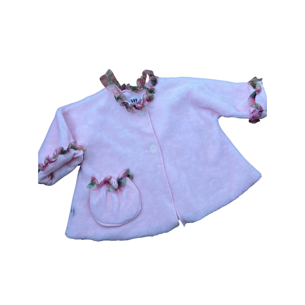 VTG Corky & Company Fleece Jacket Kids 12/18 Months Pink Floral Ruffle Trim 101